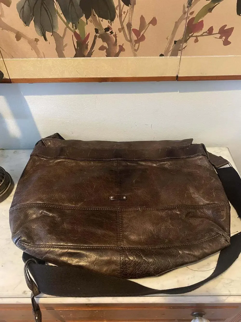 Frye Messenger Bag Mens Large Brown Leather Flap Crossbody Adjustable Strap
